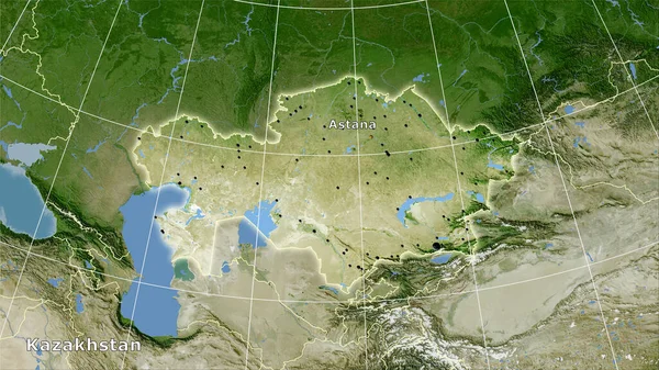 Kazachstán Mapě Satelitu Stereografické Projekci Hlavní Skladba — Stock fotografie