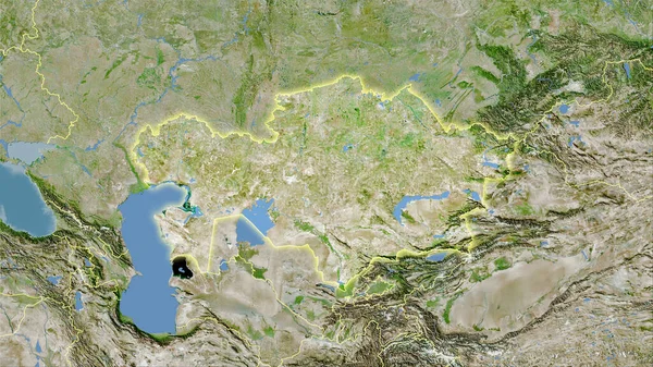 卫星A上的哈萨克斯坦地区立体投影图 有发光轮廓的栅格层的原始组成 — 图库照片