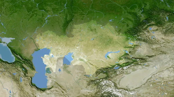 卫星B地图上的哈萨克斯坦地区立体投影 光栅层的原始成分 — 图库照片