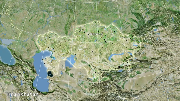 Kazajstán Zona Satélite Mapa Proyección Estereográfica Composición Principal — Foto de Stock