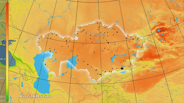 Variación Media Anual Temperatura Dentro Del Área Kazajstán Proyección Estereográfica — Foto de Stock