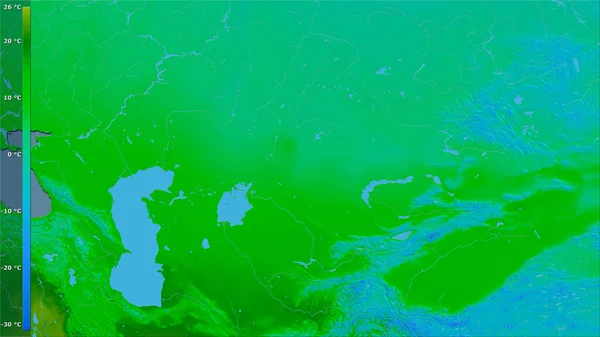Jaarlijkse Gemiddelde Temperatuur Het Gebied Kazachstan Stereografische Projectie Met Legende — Stockfoto