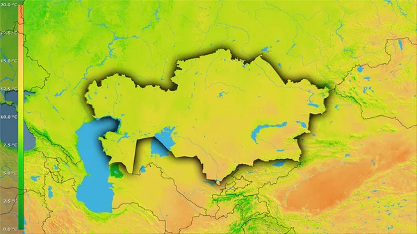 Variação Média Temperatura Diurna Dentro Área Cazaquistão Projeção Estereográfica Com — Fotografia de Stock