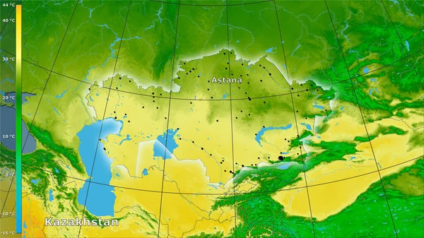 Максимальна Температура Теплого Місяця Казахстані Стереографічній Проекції Легендою Головним Складом — стокове фото