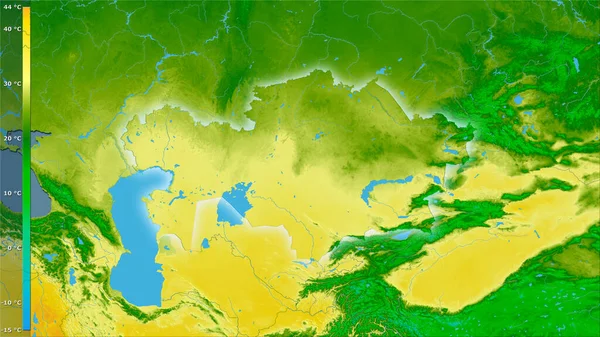 Maksymalna Temperatura Najcieplejszego Miesiąca Terenie Kazachstanu Projekcji Stereograficznej Legendą Surowa — Zdjęcie stockowe