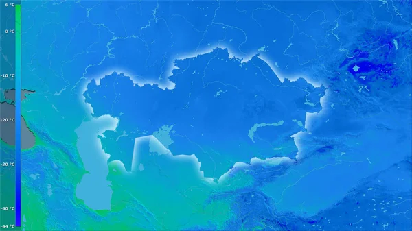 哈萨克地区内最冷的月份的最低温度是图例立体投影 明亮轮廓的栅格层的原始成分 — 图库照片