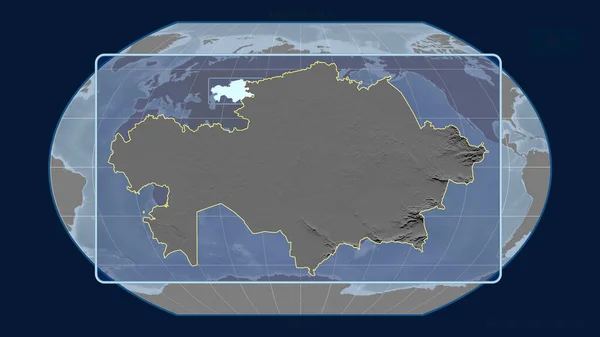 Vista Ampliada Del Contorno Kazajstán Con Líneas Perspectiva Contra Mapa — Foto de Stock