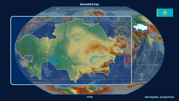Vergrößerte Ansicht Von Kasachstan Mit Perspektivischen Linien Gegen Eine Weltkarte — Stockfoto