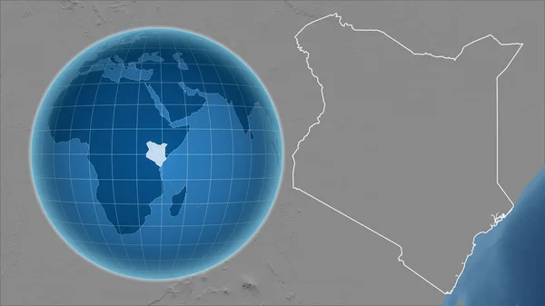 Kenya Globo Con Forma Del Paese Contro Mappa Ingrandita Con — Foto Stock