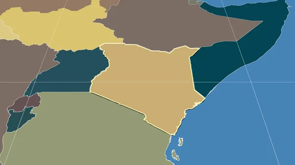Кения Окрестности Далекая Косвенная Перспектива Очерченная Форма Цветная Карта Административных — стоковое фото