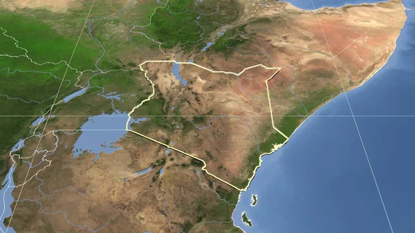 肯尼亚及其邻近地区 远斜透视 轮廓轮廓 卫星图像 — 图库照片
