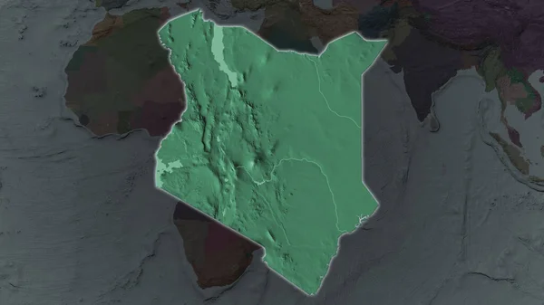 Área Kenia Agrandó Brilló Sobre Fondo Oscuro Sus Alrededores Mapa — Foto de Stock