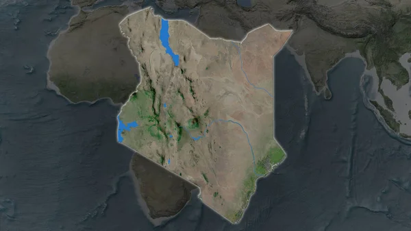 ケニア地域はその周囲の暗い背景で拡大し 成長しました 衛星画像 — ストック写真