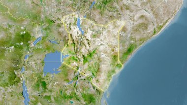 Uydudaki Kenya alanı stereografik projeksiyondaki bir harita - ışık saçan ana hatlı raster katmanlarının ham bileşimi