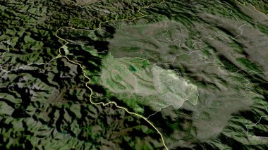 Kosova 'nın Dakovica ilçesi yakınlaştırıldı ve ön plana çıkarıldı. Uydu görüntüleri. 3B görüntüleme