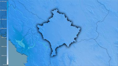 Efsanevi stereografik projeksiyonla Kosova bölgesinde yıllık yağış - koyu parlak ana hatlı raster tabakalarının ham bileşimi