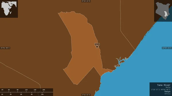 ケニアの郡タナ川 湖や川でパターン化された固体 有益なオーバーレイとその国の領域に対して提示形状 3Dレンダリング — ストック写真