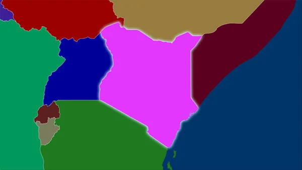 Kenia Gebiet Auf Der Karte Der Verwaltungsbezirke Der Stereographischen Projektion — Stockfoto