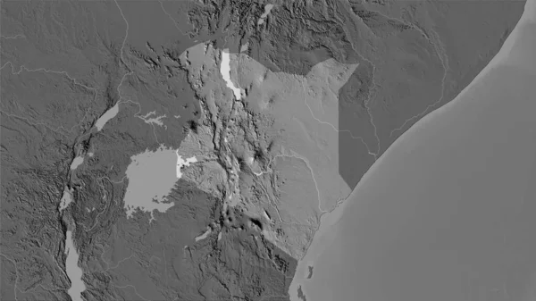 立体投影中的双圆弧高程地图上的肯尼亚地区 栅格层的原始成分 — 图库照片