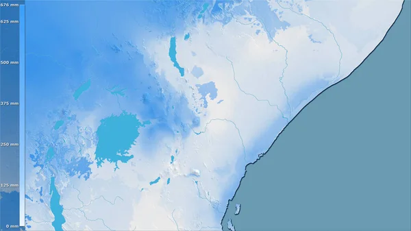 伝説のある立体投影のケニアエリア内で最も寒い四半期の降水量 ラスター層の生の組成 — ストック写真