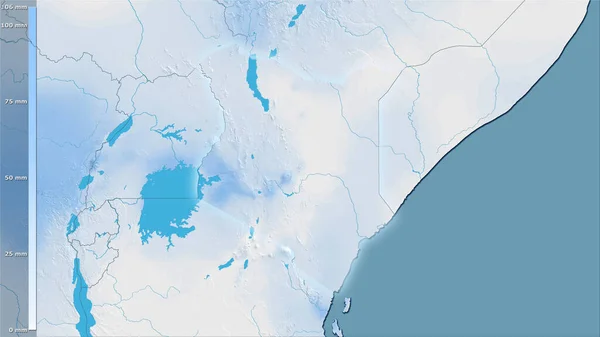 肯尼亚地区最干旱的月份的降水是用图例进行的立体投影 具有明亮轮廓的栅格层的原始成分 — 图库照片