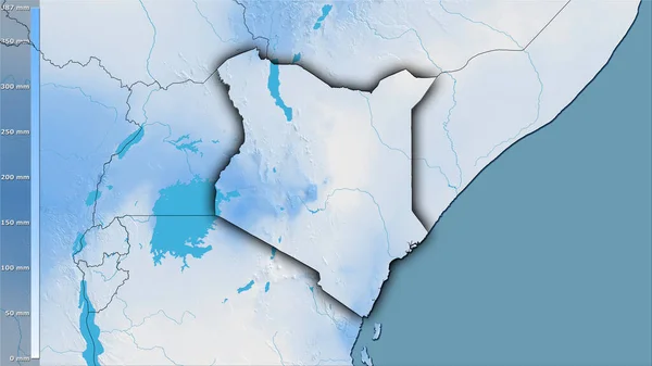 伝説との立体投影でケニアエリア内の乾燥した四半期の降水量 暗い輝きの輪郭を持つラスター層の生の組成 — ストック写真