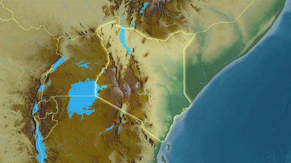 立体投影図の地形図上のケニアエリア 光輝く輪郭を持つラスター層の生の組成 — ストック写真