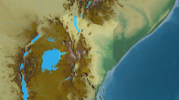 Stereografik Projeksiyondaki Topografik Yardım Haritasında Kenya Bölgesi Raster Katmanlarının Ham — Stok fotoğraf