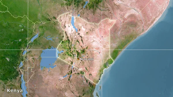 Région Kenya Sur Carte Satellite Dans Projection Stéréographique Composition Principale — Photo