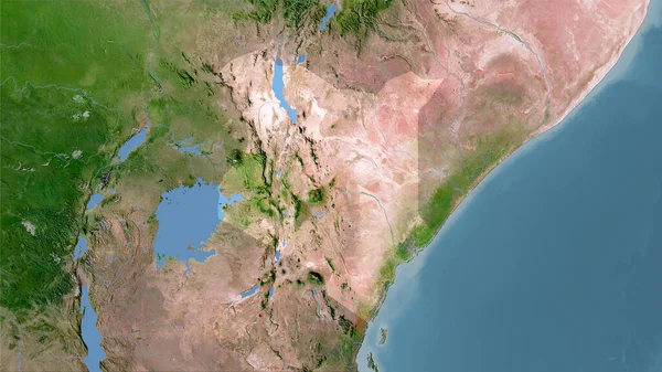 Région Kenya Sur Carte Satellite Dans Projection Stéréographique Composition Brute — Photo