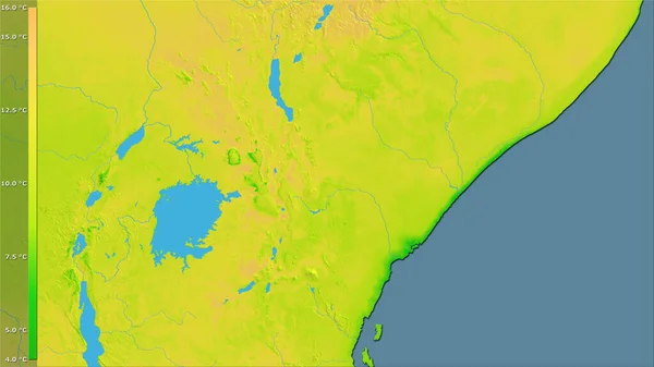 带有图例的立体投影中肯尼亚地区白天平均气温变化 光栅层的原始成分 — 图库照片