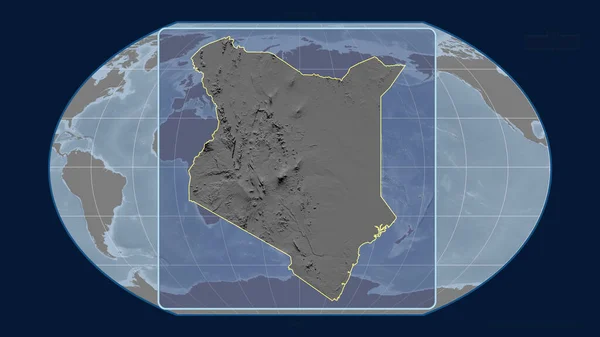 Zoomed Widok Kenii Zarys Linii Perspektywy Wobec Globalnej Mapy Projekcji — Zdjęcie stockowe