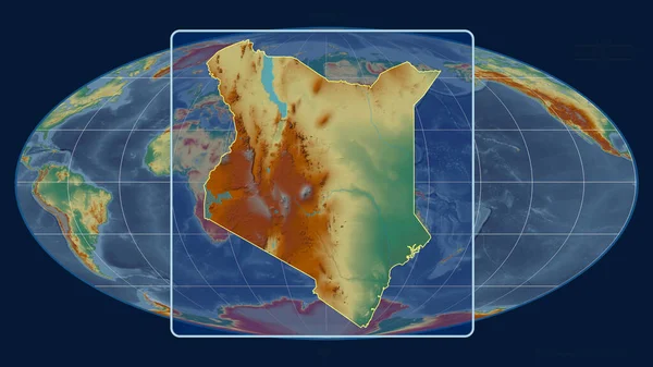 Zoomed View Kenya Outline Perspective Lines Global Map Mollweide Projection — Stock Photo, Image
