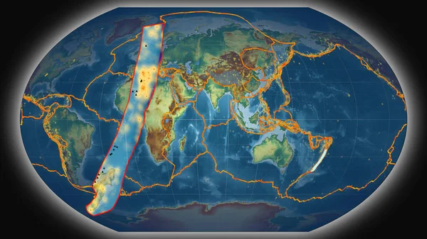 Kermadec Tektonik Plakası Kavrayskiy Projeksiyonundaki Küresel Topoğrafik Yardım Haritasına Karşı — Stok fotoğraf