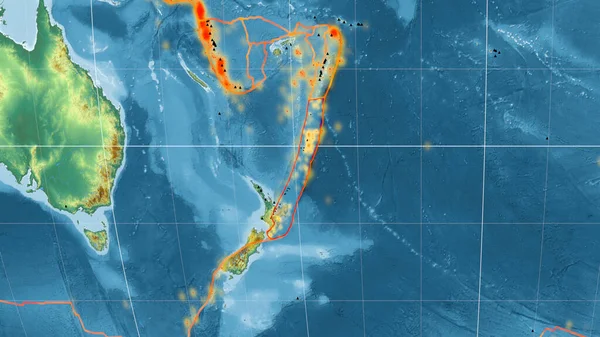 カーマデック テクトニック プレートは カヴァライスキー予測における地球規模の地形的救援地図について概説した 3Dレンダリング — ストック写真