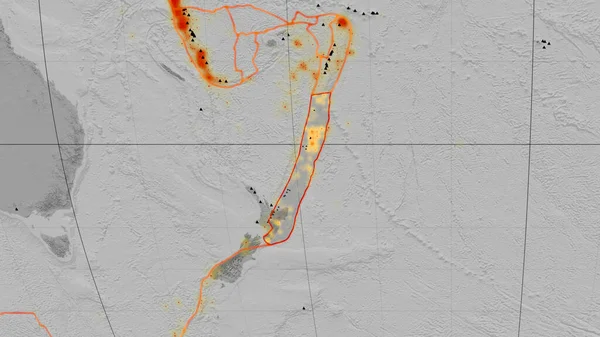 ケルマデク地殻プレートは 軟体動物の予測における全球的なグレースケールの標高マップについて概説しました 3Dレンダリング — ストック写真