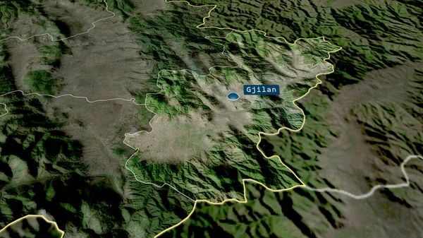 Gnjilane Kosovos Distrikt Zoomade Och Belystes Med Kapital Satellitbilder Rendering — Stockfoto