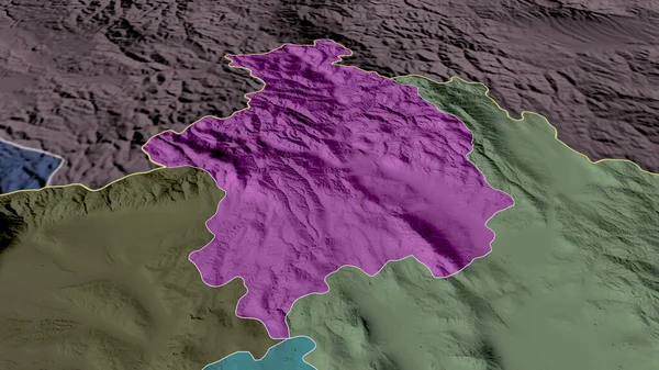 コソフスカ ミトロヴィツァ コソボの地区が拡大し 強調した 行政区画の色と衝突した地図 3Dレンダリング — ストック写真