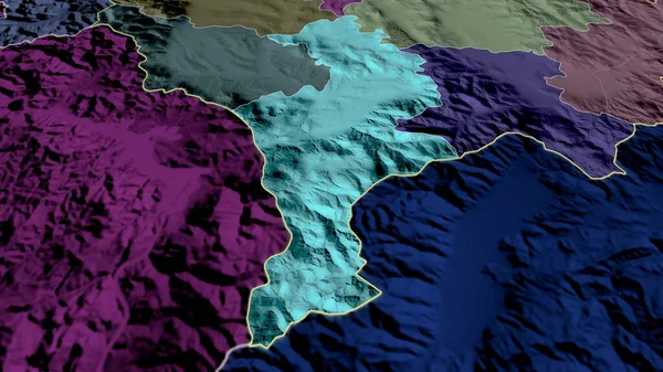 Prizren Kosovská Čtvrť Zvětšovala Zvýrazňovala Barevná Poďobaná Mapa Administrativního Oddělení — Stock fotografie