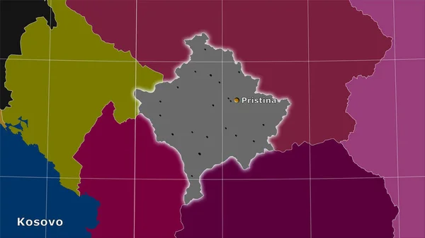 Région Kosovo Sur Carte Des Divisions Administratives Dans Projection Stéréographique — Photo