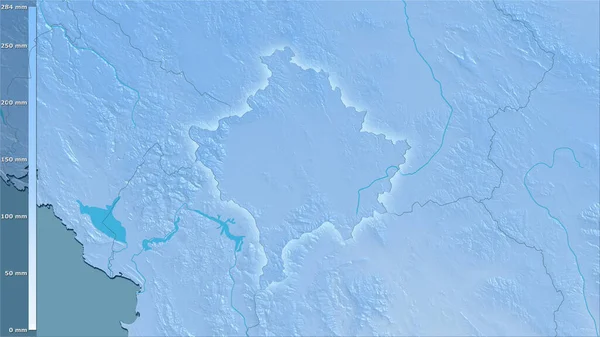 光輝く輪郭を持つラスター層の生の組成 伝説との立体投影でコソボ地域内で最も暖かい四半期の降水量 — ストック写真