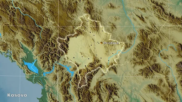 Kosovo Topografische Reliëfkaart Stereografische Projectie Hoofdcompositie — Stockfoto