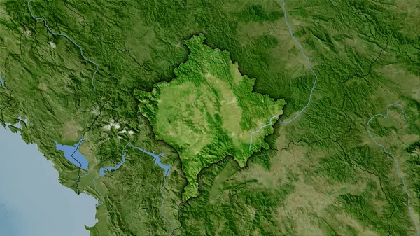 Kosovoområdet Satellittkart Den Stereografiske Projeksjonen Sammensetning Rasterlag Med Mørk Glødende – stockfoto