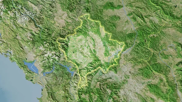 Kosovos Område Satelliten Karta Den Stereografiska Projektionen Råa Sammansättningen Rasterskikt — Stockfoto