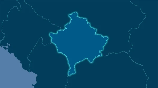 立体投影におけるソリッドマップ上のコソボ領域 光輝く輪郭を持つラスター層の生の組成 — ストック写真