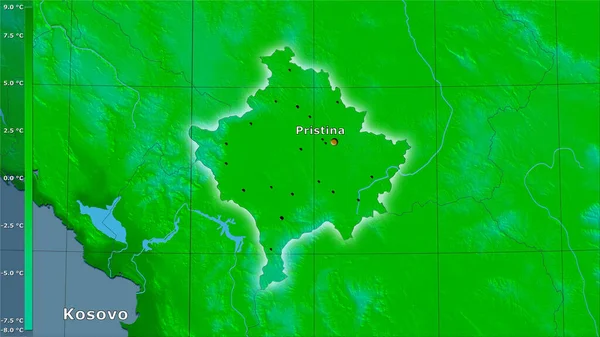 图例立体投影中科索沃地区最寒冷地区的平均温度 主成分 — 图库照片