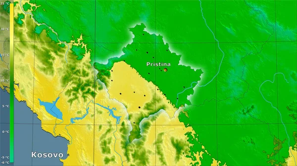 Середня Температура Найтеплішого Кварталу Районі Косово Стереографічній Проекції Легендою Головний — стокове фото