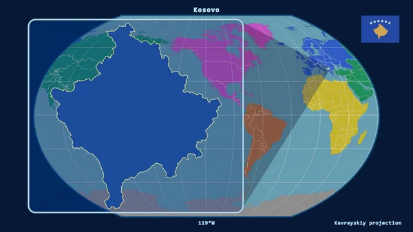 Zoomed Vista Del Kosovo Contorno Con Linee Prospettiche Contro Una — Foto Stock