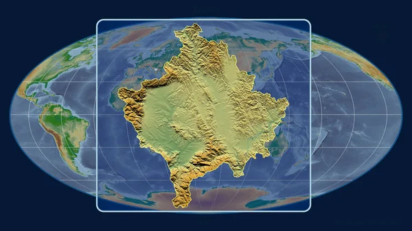 Vista Ampliada Kosovo Contornos Com Linhas Perspectiva Contra Mapa Global — Fotografia de Stock