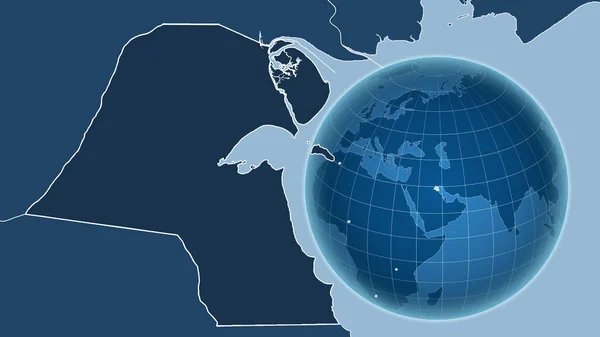 Kuvajt Globe Tvarem Země Proti Zvětšené Mapě Jeho Obrysem Pouze — Stock fotografie